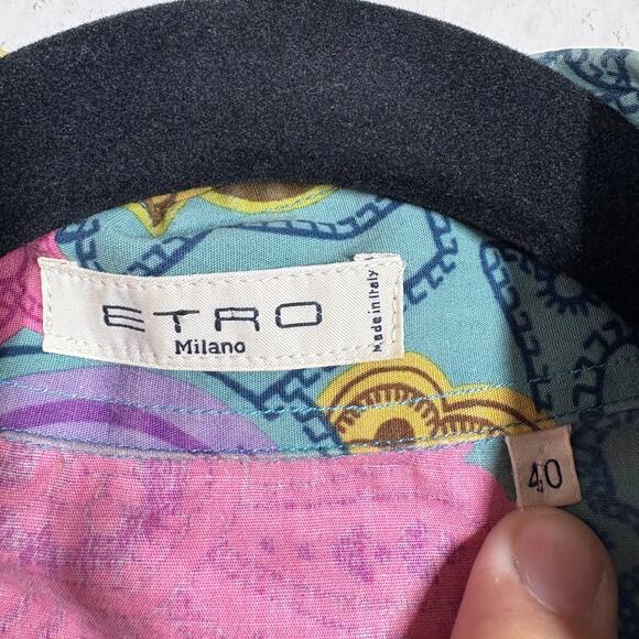 Etro Milano Womens 40/4 US Button Up Shirt Blouse Green Paisley Long Sleeves - Picture 9 of 9